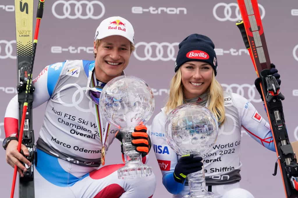 Marco Odermatt and Mikaela Shiffrin - overall standings winners of the 2021-22 FIS Alpine Ski World Cup.