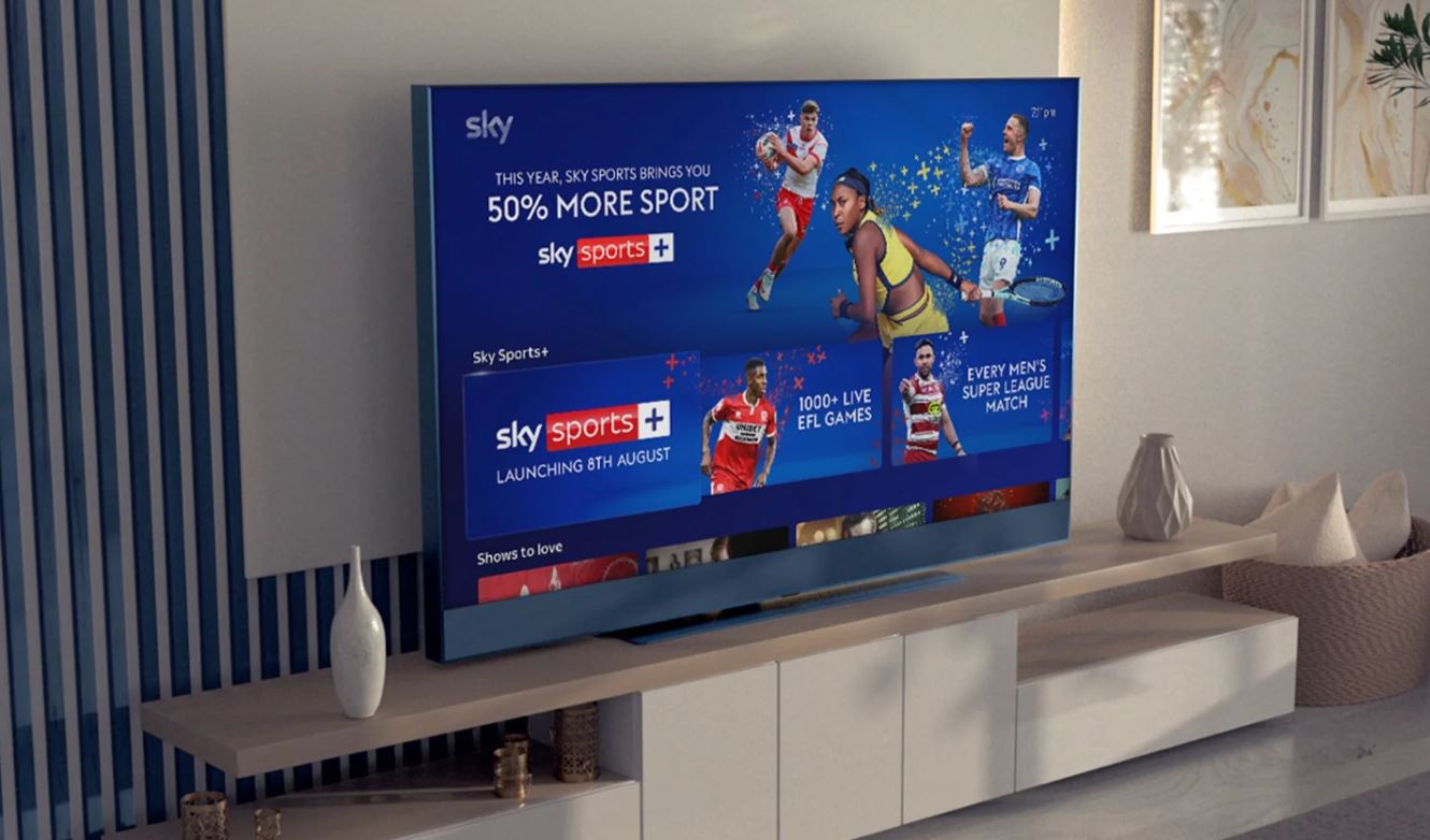 A TV screen displaying sky sports 2024 offering.